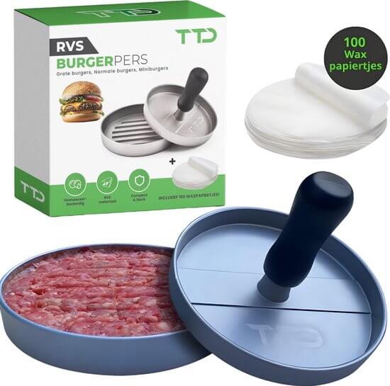 TTD hamburgerpers RVS inclusief waxpapiertjes, PFAS-vrij