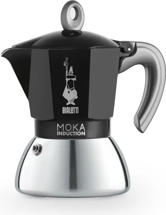Bialetti moka induction percolator zwart, geschikt voor inductie.