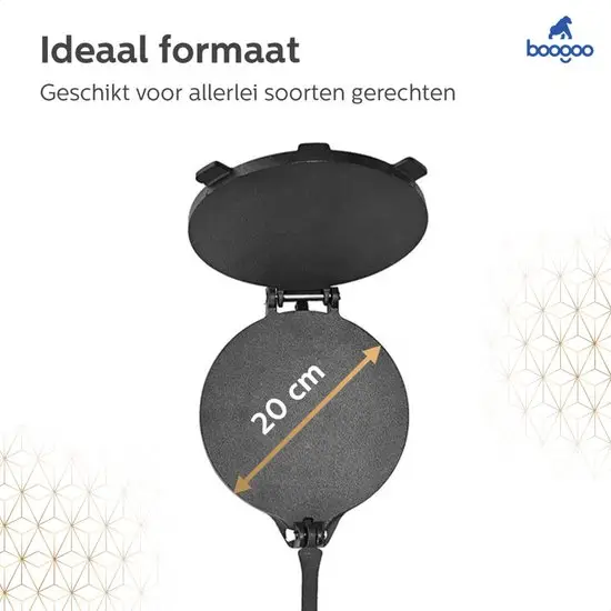BooGoo tortilla pers van gietijzer, 20 cm met accessoires.